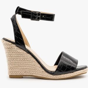 Black Crocodile Wedges